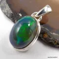 Pendentif Opale Noire Welo Vert et Bleu AAA – Argent 925