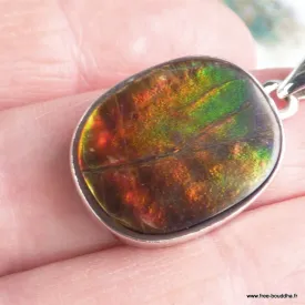 Pendentif Ammolite Authentique rouge feu - Argent 925 - Pendentifs pierres naturelles