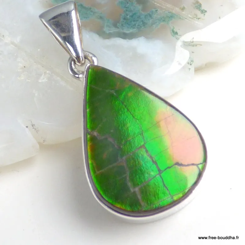 Pendentif Ammolite Verte du Canada - Authentique AAA - Pendentifs pierres naturelles