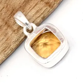 Pendentif Citrine mandarine carrée - argent 925 - Bijoux en Citrine