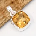 Pendentif Citrine mandarine carrée - argent 925 - Bijoux en Citrine