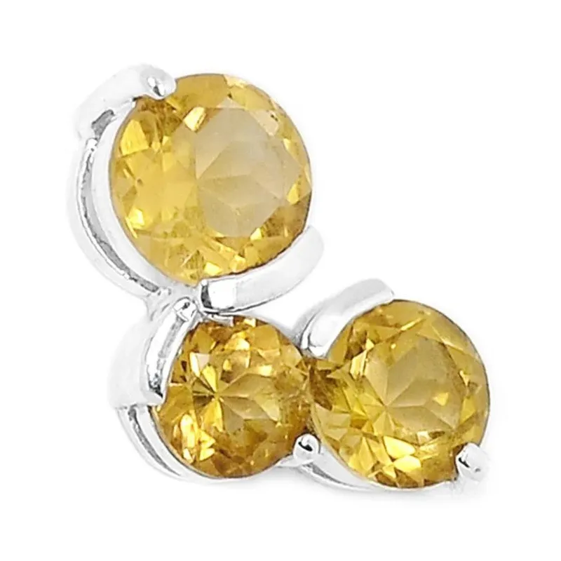 Pendentif 3 Citrines rondes facettées en argent 925 - Bijou jaune doré
