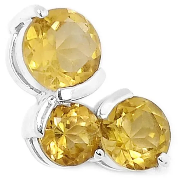 Pendentif 3 Citrines rondes facettées en argent 925 - Bijou jaune doré