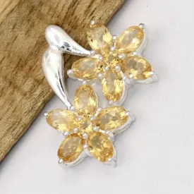 Pendentif citrine facettée 2 fleurs - argent 925 - Bijoux en Citrine