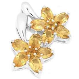 Pendentif citrine facettée 2 fleurs - argent 925 - Bijoux en Citrine