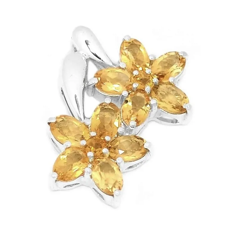 Pendentif citrine facettée 2 fleurs - argent 925 - Bijoux en Citrine