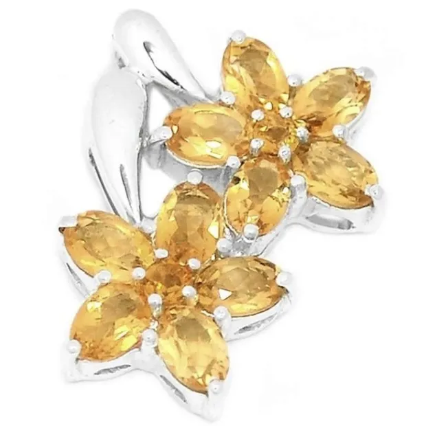 Pendentif citrine facettée 2 fleurs - argent 925 - Bijoux en Citrine