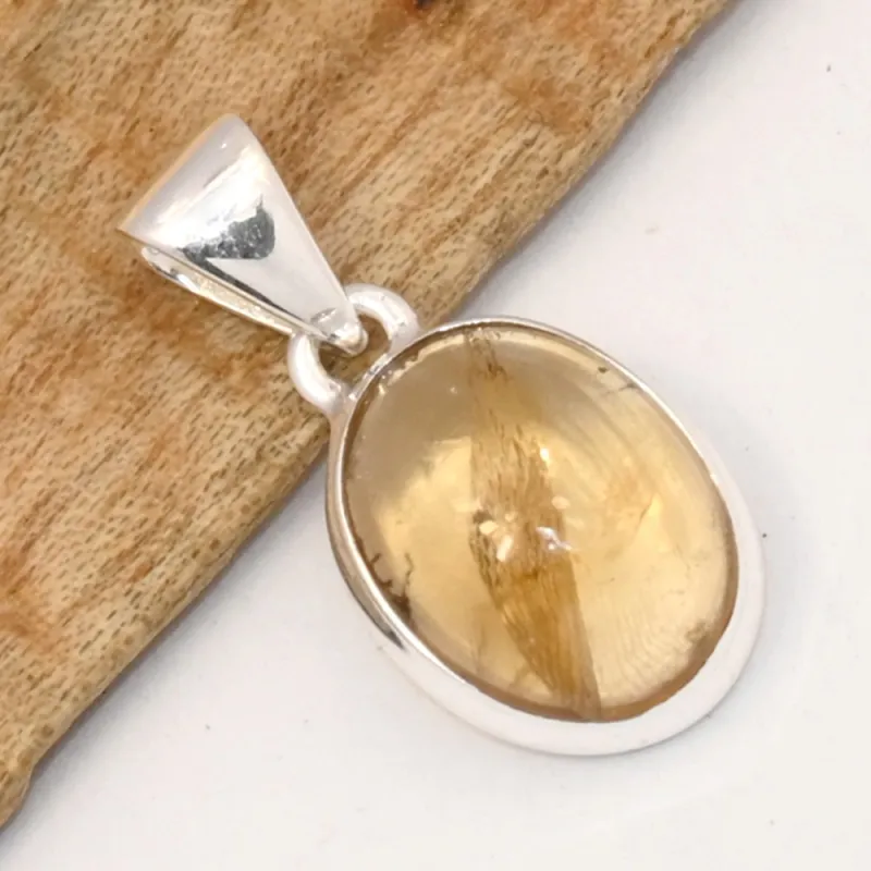 Pendentif Citrine cabochon ovale en argent 925 - Bijoux en Citrine