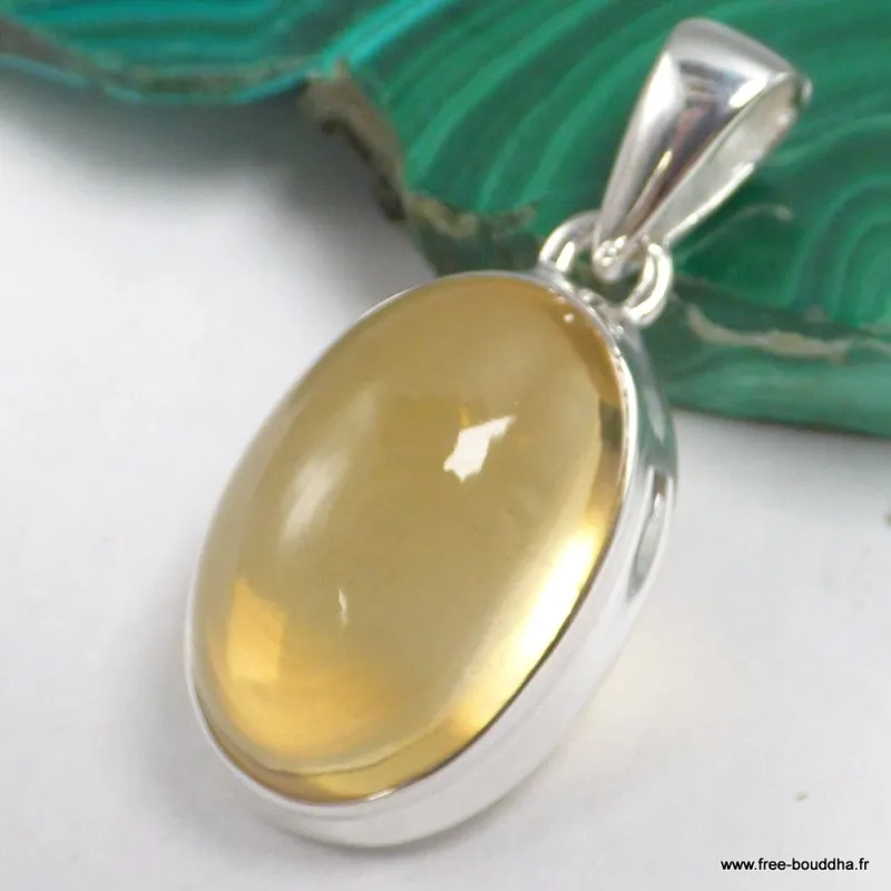 Grand Pendentif Citrine cabochon limpide -argent 925 - Bijoux en Citrine