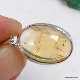 Pendentif Citrine cabochon ovale à inclusions - argent - Bijoux en Citrine
