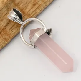 Pendentif Quartz rose naturel et Onyx noir cabochon - Pendentifs pierres naturelles