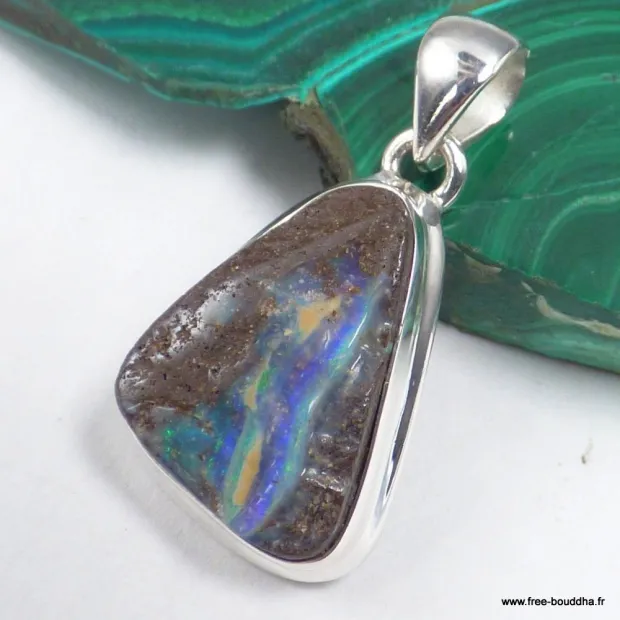 Pendentif opale Boulder d'Australie forme libre – argent 925