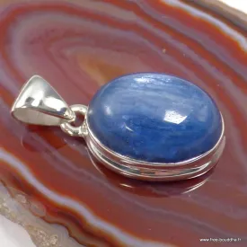 Pendentif Cyanite bleue cabochon ovale, argent 925 - Pendentifs pierres naturelles