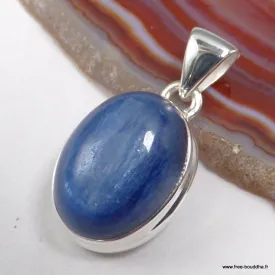 Pendentif Cyanite bleue cabochon ovale, argent 925 - Pendentifs pierres naturelles