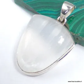 Pendentif Selenite naturelle semi-ovale argent 925 - Bijoux en Sélénite