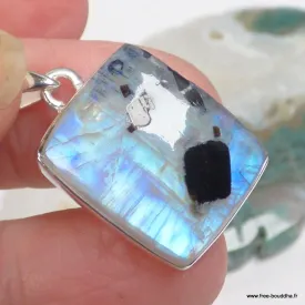 Pendentif Pierre de Lune fragments de Tourmaline - Bijoux en Pierre de lune