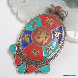 Pendentif tibétain Om et mantra de Chenrezi - Pendentifs tibétains bouddhistes