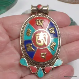 Pendentif tibétain Om et mantra de Chenrezi - Pendentifs tibétains bouddhistes