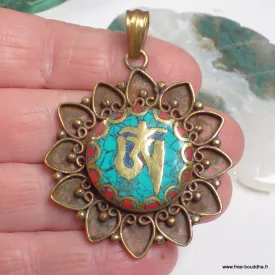Pendentif Om tibétain laiton vieilli - 6 cm - Népal - Pendentifs tibétains bouddhistes