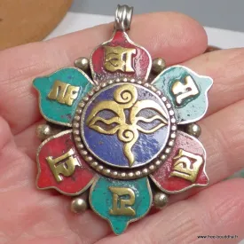 Pendentif tibétain bouddhiste avec symboles bouddhistes (plusieurs) - Pendentifs tibétains bouddhistes