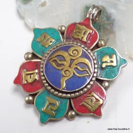 Pendentif tibétain bouddhiste avec symboles bouddhistes (plusieurs) - Pendentifs tibétains bouddhistes