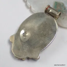 Gros pendentif Om tibétain, laiton et pierres 6,5 cm - Pendentifs tibétains bouddhistes