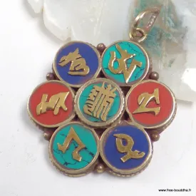 Pendentif tibétain Kalachakra & Chenrezi – Métal artisanal du Népal