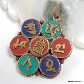 Pendentif tibétain Kalachakra & Chenrezi – Métal artisanal du Népal