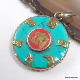 Pendentif tibétain Om & Dordjé en laiton du Népal - Réversible