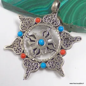 Pendentif tibétain Roue du Dharma et Dorjé - Pendentifs tibétains bouddhistes