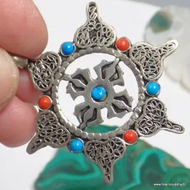 Pendentif tibétain Roue du Dharma et Dorjé - Pendentifs tibétains bouddhistes