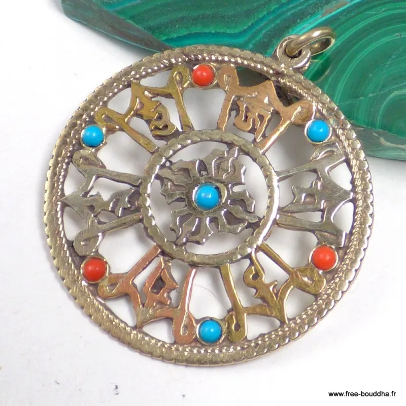 Pendentif tibétain Dordjé signes auspicieux métal ajouré - Pendentifs tibétains bouddhistes
