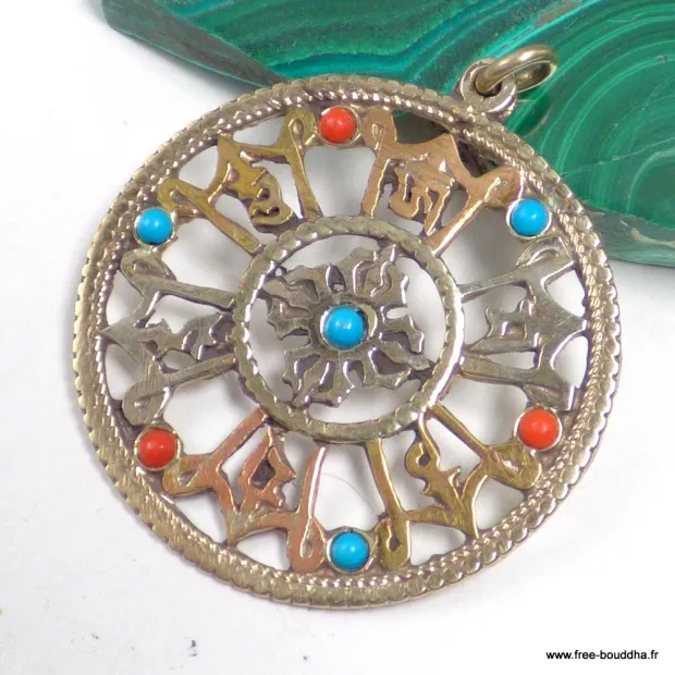 Pendentif tibétain Dordjé signes auspicieux métal ajouré - Pendentifs tibétains bouddhistes