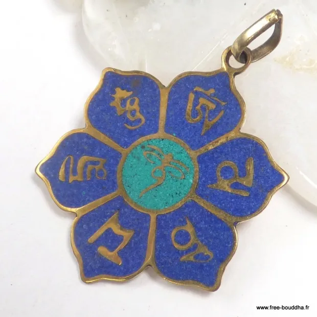 Pendentif tibétain mantra – yeux du Bouddha - plusieurs coloris - Pendentifs tibétains bouddhistes