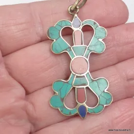 Pendentif tibétain Dordjé vajra couleur turquoise - Pendentifs tibétains bouddhistes