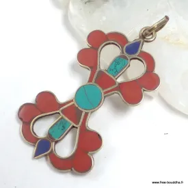Pendentif tibétain dordjé vajra bouddhiste couleur corail - Bijoux tibetains bouddhistes