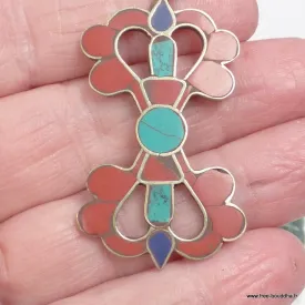 Pendentif tibétain dordjé vajra bouddhiste couleur corail - Bijoux tibetains bouddhistes