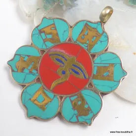 Pendentif bouddhiste Yeux de Bouddha symbole lotus - Bijoux tibetains bouddhistes