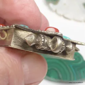Pendentif ghau tibétain étoile, boîte à prière corail et turquoise