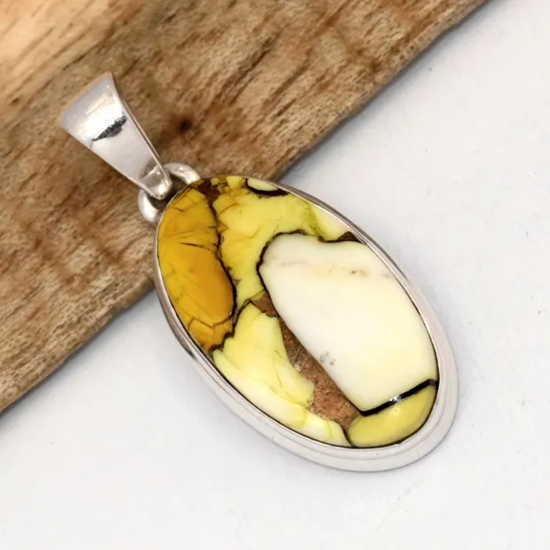 Pendentif Turquoise Mohave miel ovale- Argent 925 - Bijoux en Turquoise