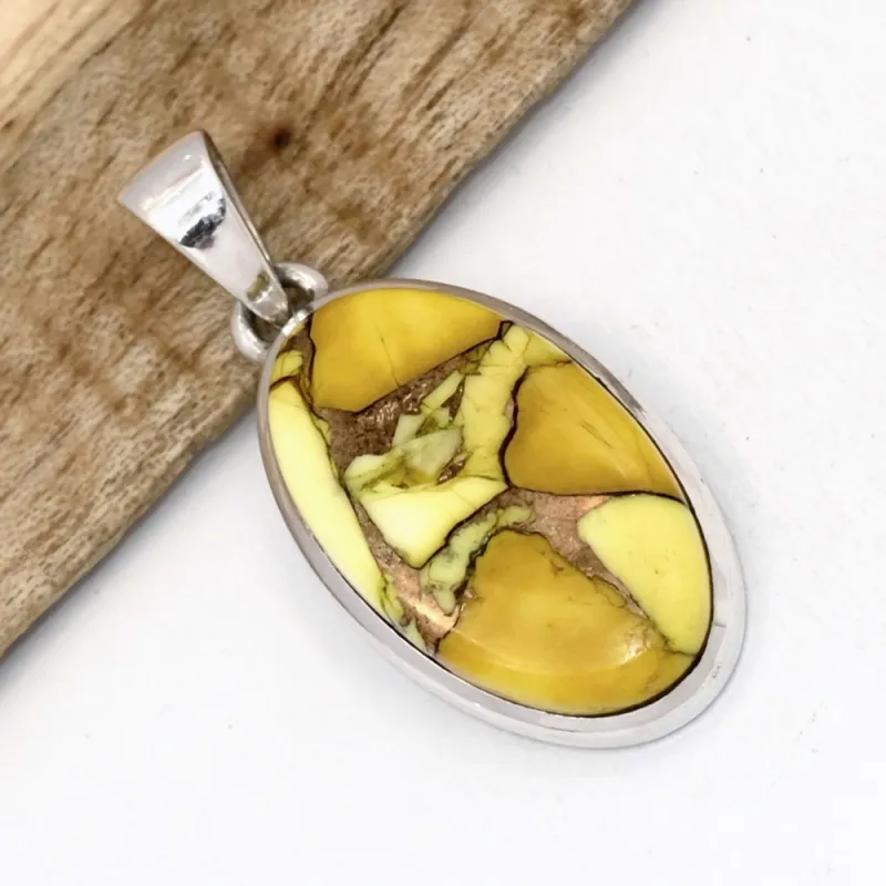 Pendentif Turquoise de Mohavie jaune moutarde cuivre - Bijoux en Turquoise
