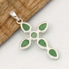 Pendentif Chrysoprase Croix Chrétienne 6 pierres naturelles - Bijoux en Chrysoprase