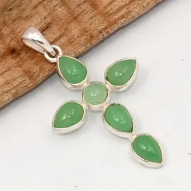 Pendentif Chrysoprase Croix Chrétienne 6 pierres naturelles - Bijoux en Chrysoprase