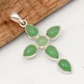 Pendentif Chrysoprase Croix Chrétienne 6 pierres naturelles - Bijoux en Chrysoprase