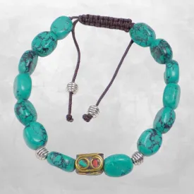 Bracelet népalais Turquoise du Tibet naturelle - Bracelets tibétains bouddhistes