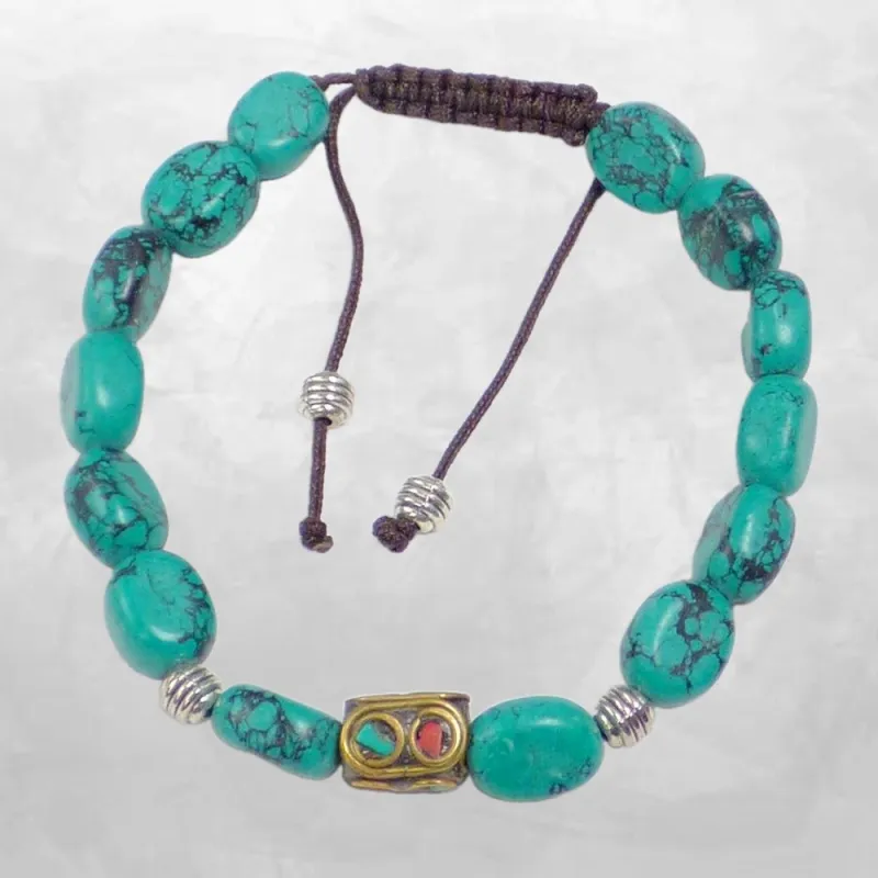Bracelet népalais Turquoise du Tibet naturelle - Bracelets tibétains bouddhistes
