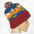 Bonnet népalais bordeaux à pompon, laine tricotée main et polaire - Gants , bonnets népalais