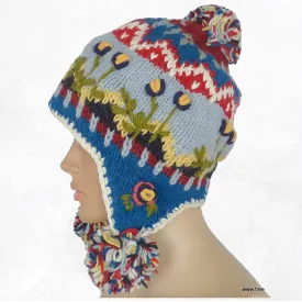 Bonnet en laine péruvien à oreillettes bleu ciel fait main - Gants , bonnets népalais