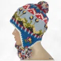 Bonnet en laine péruvien à oreillettes bleu ciel fait main - Gants , bonnets népalais