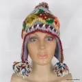 Bonnet tricoté main à oreillettes gris et bordeaux - Bonnets en laine du Népal